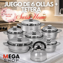 Juego de 6 ollas+ tetera en Acero Inoxidable Grado Quirurgico